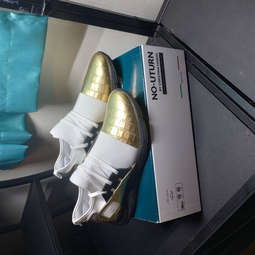 Women's Gold and White Sneakers